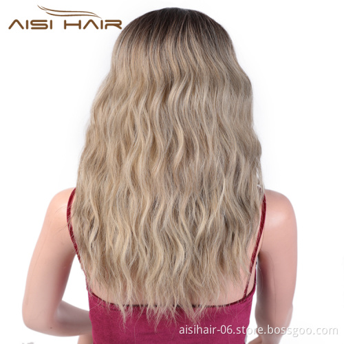 Aisi Hair Cheap Synthetic Ombre Blonde Dark Root Wig Long Wavy Lace Frontal Wig Body Wave Party Lace Front Hair Wigs For Women